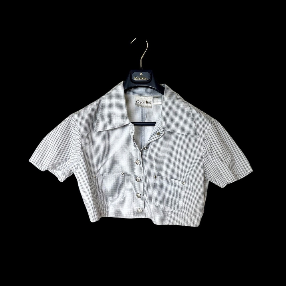 Y2K 90's Copper Key Cropped Top Button Up Shirt Women's Medium Coastal Academia